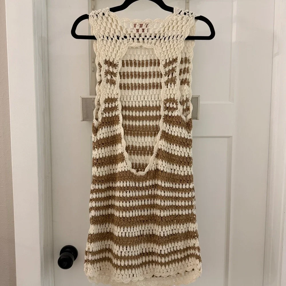 SHOW ME YOUR MUMU Sweeney Mini Dress Swim Coverup Crochet Knit Open Back XS - Picture 2 of 7